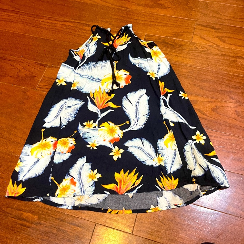 Roxy Floral Feather Print Rope Tie Spring Summer dress Size XS